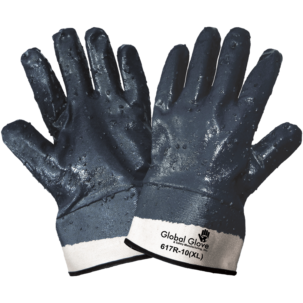 Rough Finish Solid Nitrile Fully Coated Two-Piece Jersey Gloves - Spill Control